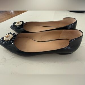 Tory Burch Black Patent Women's Pointy toe flats with Gold Accent
